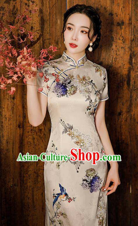 Republic of China National Elderly Woman Cheongsam Traditional Printing Mother Short Qipao Dress
