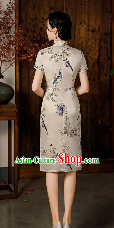 Republic of China National Elderly Woman Cheongsam Traditional Printing Mother Short Qipao Dress