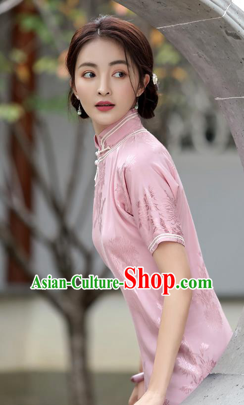 Republic of China National Pink Silk Cheongsam Traditional Shanghai Young Woman Qipao Dress