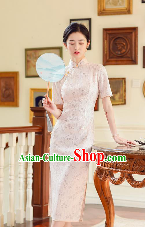 Republic of China Traditional Classical Dance Qipao Dress National Young Lady White Lace Cheongsam