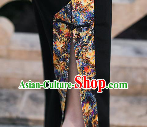 China Classical Shanghai Beauty Cheongsam Traditional Minguo Black Silk Slant Opening Qipao Dress