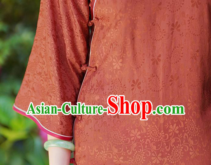 China Traditional Minguo Red Silk Qipao Dress Classical Mandarin Sleeve Cheongsam