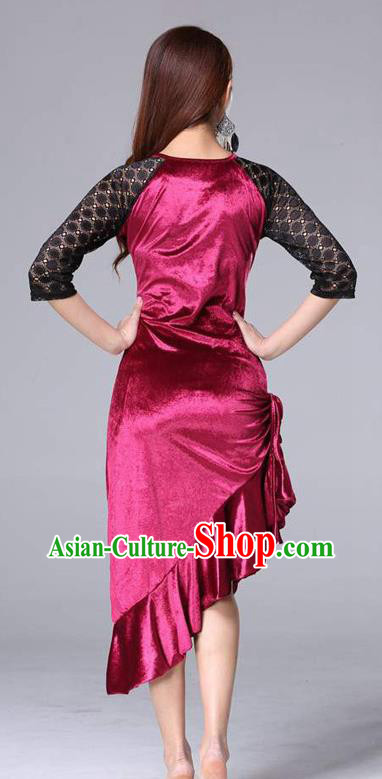 Asian Raks Sharki Oriental Dance Costumes Indian Belly Dance Training Rosy Velvet Dress