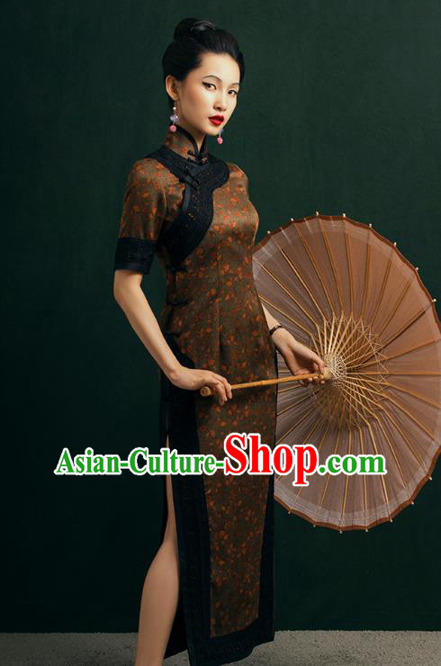 China Classical Plum Blossom Pattern Cheongsam Traditional Shanghai Gambiered Guangdong Gauze Qipao Dress