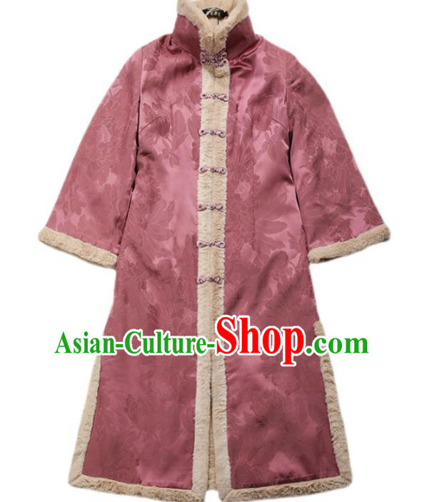 Chinese National Cotton Wadded Coat Tang Suit Pink Gambiered Guangdong Gauze Overcoat Clothing