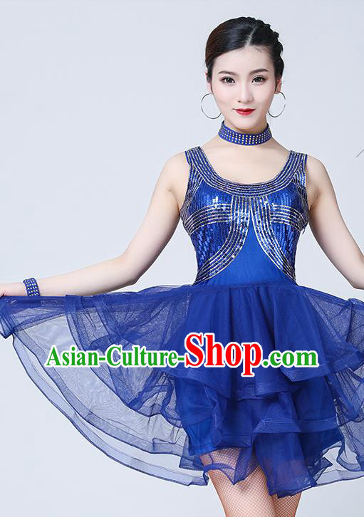 Top Stage Performance Sexy Fashion Clothing Modern Show Dancewear Latin Dance Royalblue Bubble Dress