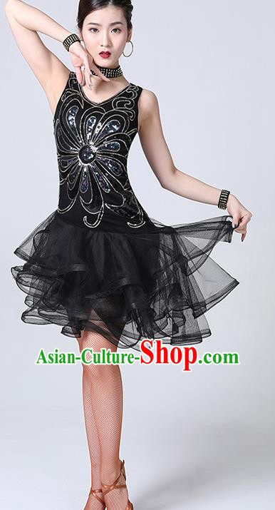 Top Stage Performance Dancewear Modern Cha Cha Dance Clothing Latin Dance Competition Black Bubble Dress