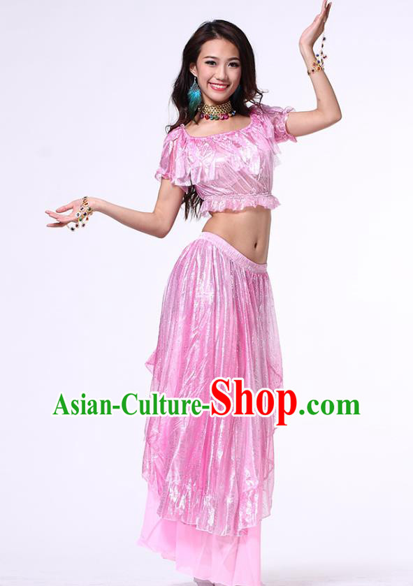 Indian Oriental Dance Pink Blouse and Skirt Belly Dance Costumes Asian Raks Sharki Dancewear