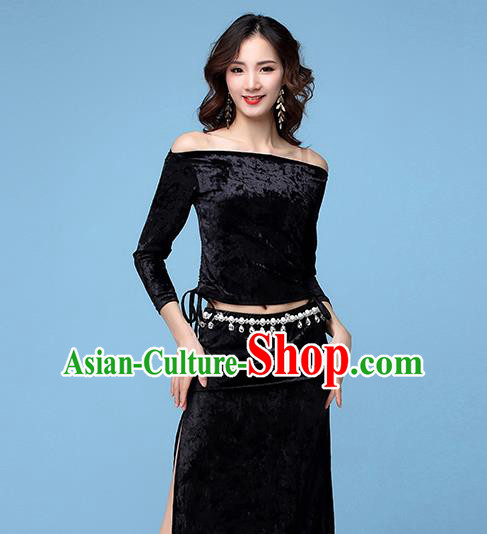 Professional Stage Performance Costume Indian Belly Dance Blouse and Skirt Asian Oriental Dance Black Velvet Apparels