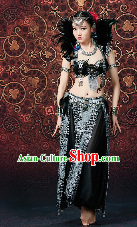 Asian Belly Dance Performance Costumes Indian Oriental Dance Sexy Black Bra and Skirt Uniforms