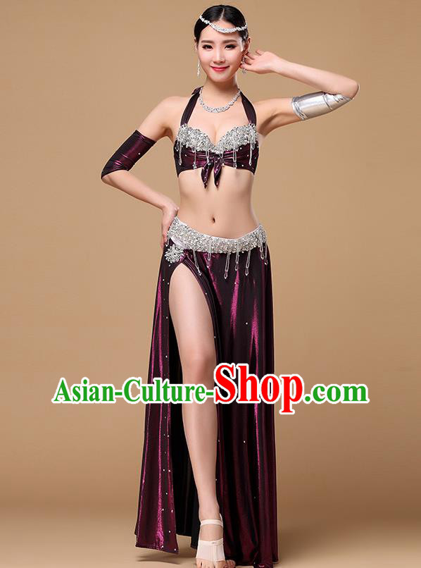Indian Oriental Dance Uniforms Performance Clothing Asian Belly Dance Training Bra and Purple Skirt