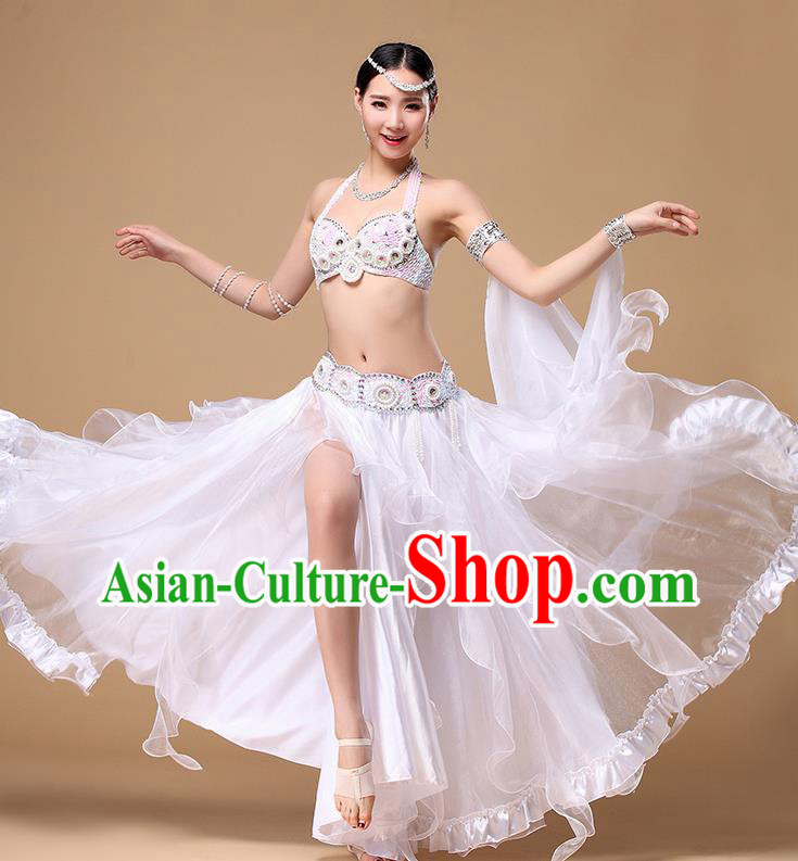 Asian Stage Performance Bra and Skirt Top Belly Dance Competition White Dress Indian Oriental Dance Clothing