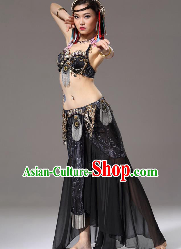 Asian Oriental Dance Costumes Primitive Tribe Performance Dress Traditional Indian Belly Dance Black Uniforms