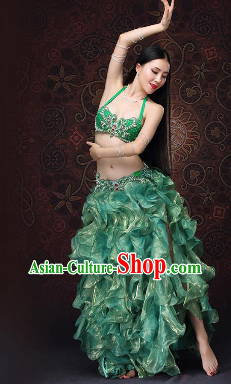 Indian Belly Dance Green Dress Asian Raks Sharki Bra and Skirt Oriental Dance Clothing