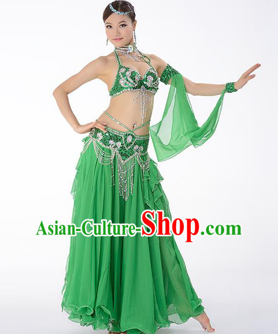Asian Oriental Dance Dress Costume Traditional Indian Belly Dance Performance Green Bra and Skirt Uniforms