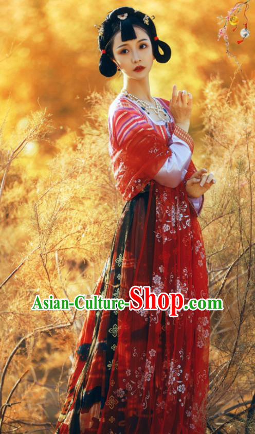 China Traditional Tang Dynasty Palace Lady Historical Clothing Ancient Young Woman Hanfu Dress