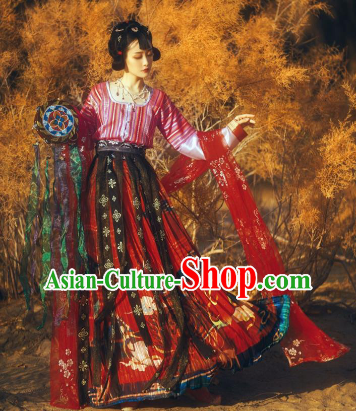 China Traditional Tang Dynasty Palace Lady Historical Clothing Ancient Young Woman Hanfu Dress