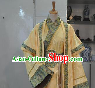Chinese Ancient Monarch Hanfu Clothing Drama Cosplay Crown Prince Golden Apparels Han Dynasty King Garment Costumes