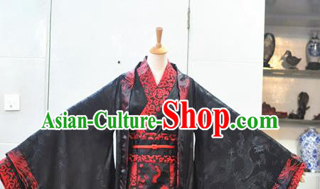 Chinese Ancient Emperor Black Hanfu Clothing Drama Cosplay Royal Highness Apparels Qin Dynasty King Garment Costumes