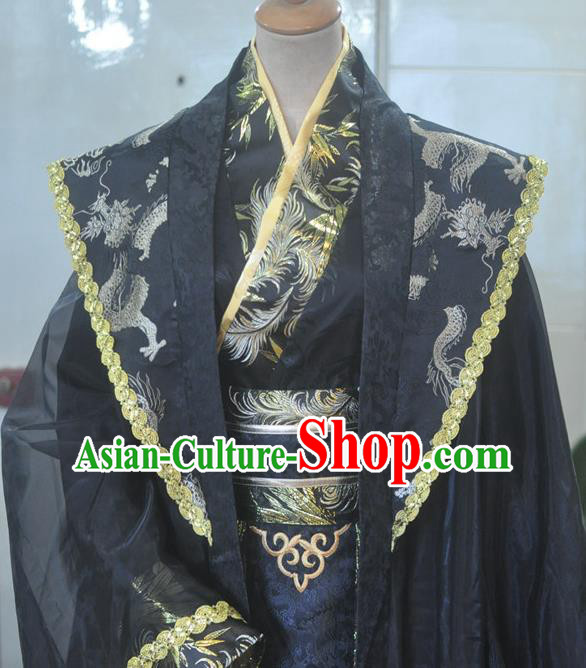 Chinese Drama Cosplay Emperor Black Apparels Zhou Dynasty King Garment Costumes Ancient Royal Highness Hanfu Clothing