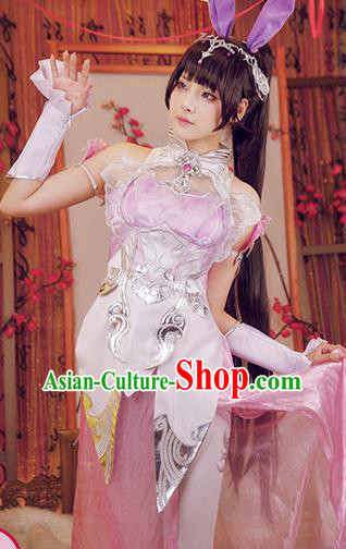 China Traditional Cosplay Rabbit Fairy Clothing Ancient Goddess Pink Dress Garment