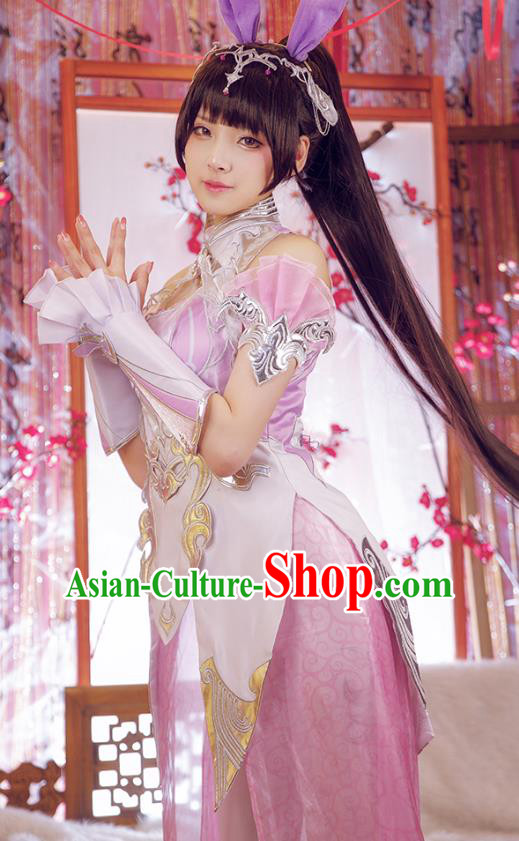 China Traditional Cosplay Rabbit Fairy Clothing Ancient Goddess Pink Dress Garment