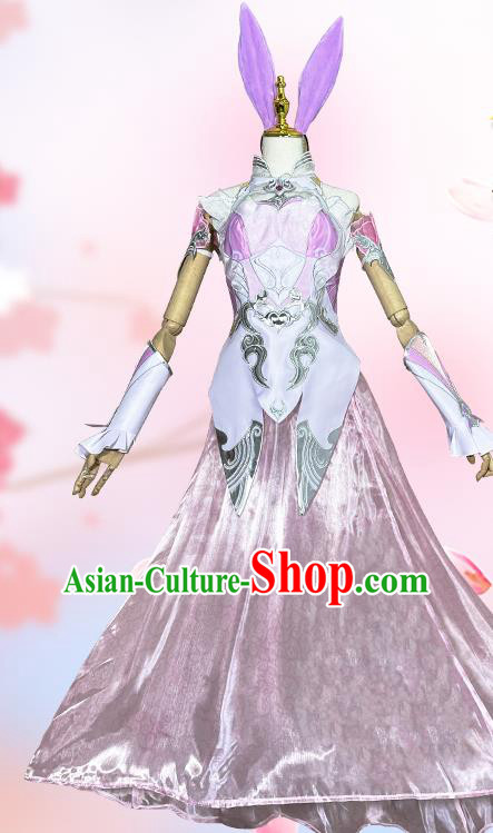 China Traditional Cosplay Rabbit Fairy Clothing Ancient Goddess Pink Dress Garment