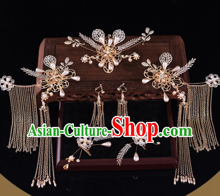 Chinese Traditional Wedding Hair Accessories Classical Xiuhe Suit Hair Comb and Hairpins