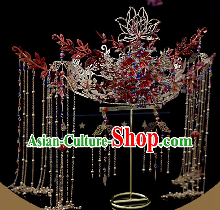 Chinese Classical Bride Phoenix Coronet Headdress Traditional Wedding Hair Accessories Xiuhe Suit Hair Crown