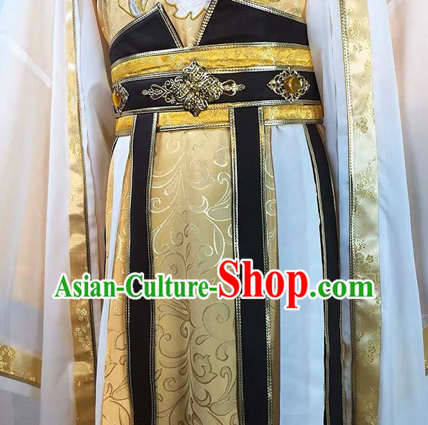 Chinese Ancient King Golden Clothing Cosplay Monarch Apparels Tang Dynasty Emperor Garment Costumes