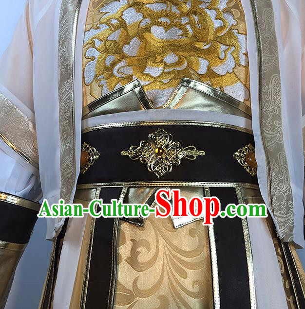 Chinese Ancient King Golden Clothing Cosplay Monarch Apparels Tang Dynasty Emperor Garment Costumes