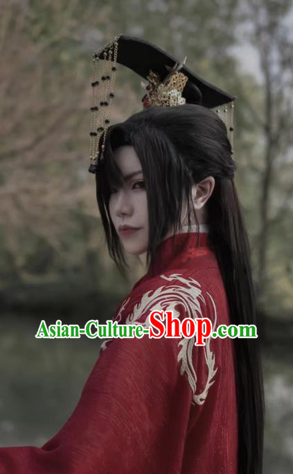 Chinese Ancient Emperor Tassel Hat Hair Accessories Traditional Qin Dynasty Monarch King Headdress