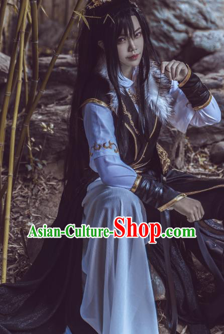 Chinese Ancient Swordsman Black Clothing Cosplay Young Hero Apparels Qin Dynasty Knight Garment Costumes