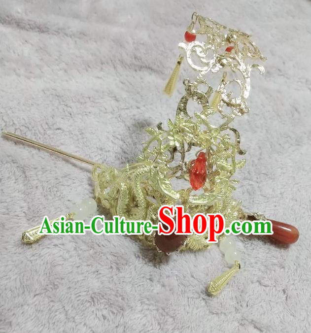 Chinese Ancient Emperor Golden Hairdo Crown Hair Accessories Traditional Tang Dynasty King Headwear