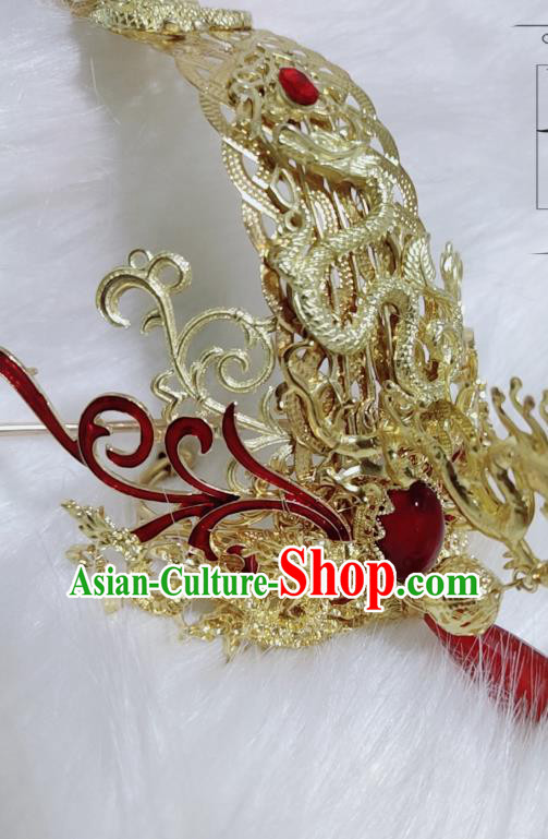 Chinese Ancient King Golden Dragon Hairdo Crown Hair Accessories Traditional Jin Dynasty Royal Highness Headwear