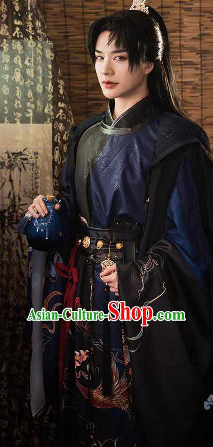 Chinese Cosplay Swordsman Black Apparels Song Dynasty Knight Garment Costumes Ancient Imperial Bodyguard Clothing