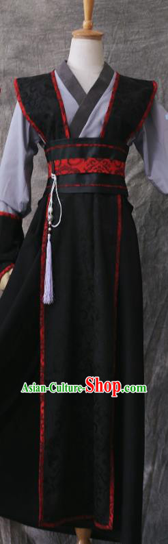 Chinese Ancient Knight Black Garment Costumes Jin Dynasty Taoist Priest Clothing Cosplay Swordsman Wei Wuxian Apparels