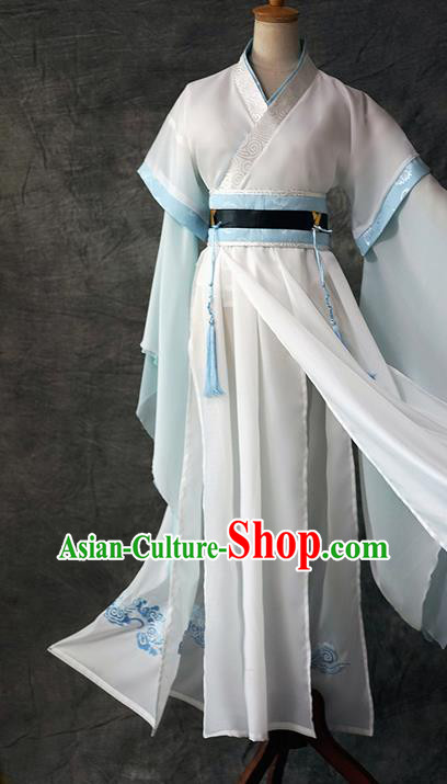 Chinese Cosplay Swordsman Lan Sizhui Apparels Ancient Knight White Garment Costumes Song Dynasty Scholar Clothing