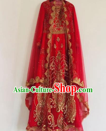 Asian India Bride Red Sari Dress Garment Indian Traditional Wedding Saree Clothing
