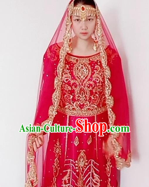 Asian India Bride Red Sari Dress Garment Indian Traditional Wedding Saree Clothing