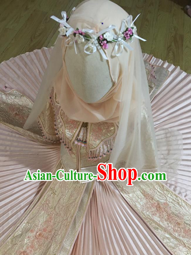 Chinese Traditional Wedding Garment Costumes Bride Pink Xiuhe Suits Hui Ethnic Woman Dress Clothing