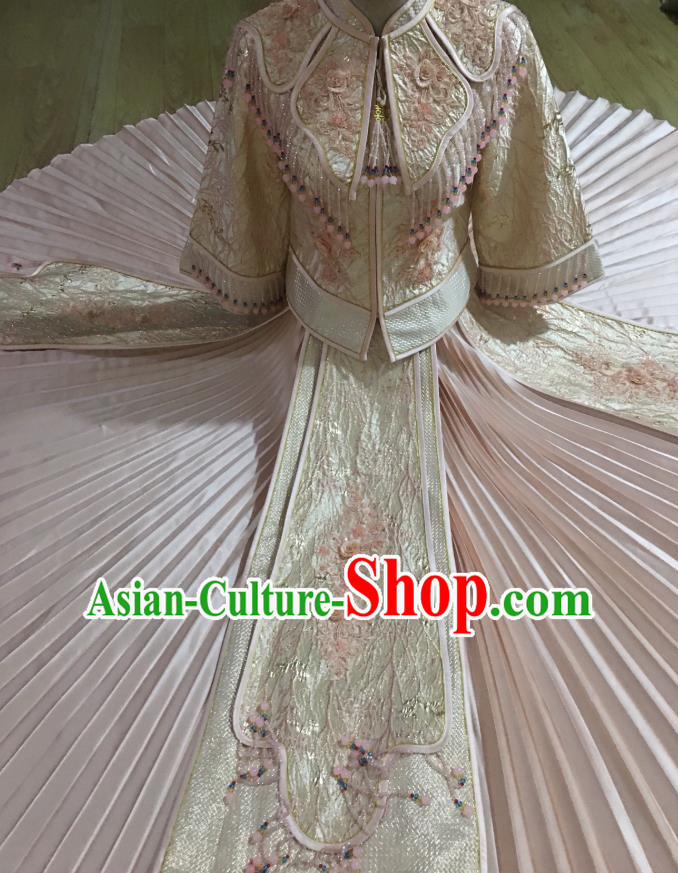 Chinese Traditional Wedding Garment Costumes Bride Pink Xiuhe Suits Hui Ethnic Woman Dress Clothing