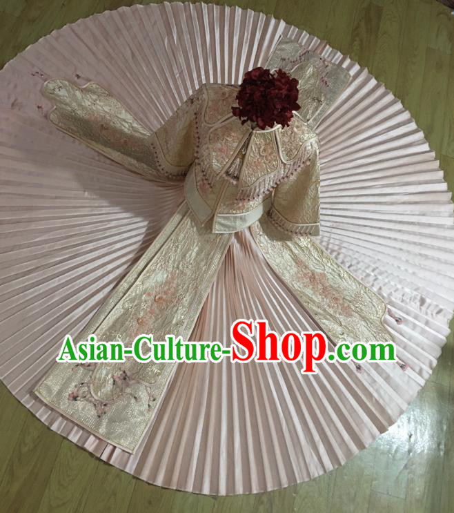 Chinese Traditional Wedding Garment Costumes Bride Pink Xiuhe Suits Hui Ethnic Woman Dress Clothing