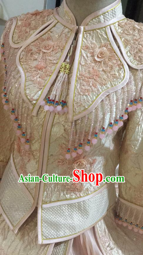 Chinese Traditional Wedding Garment Costumes Bride Pink Xiuhe Suits Hui Ethnic Woman Dress Clothing