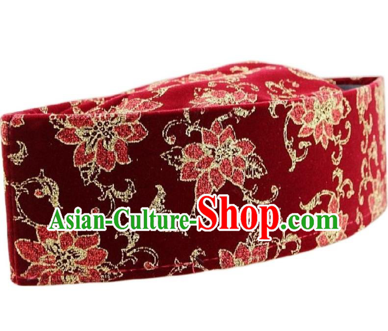 Chinese Traditional Hui Nationality Dance Headdress Ethnic Wedding Bridegroom Red Boat Hat