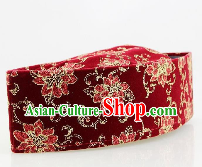 Chinese Traditional Hui Nationality Dance Headdress Ethnic Wedding Bridegroom Red Boat Hat