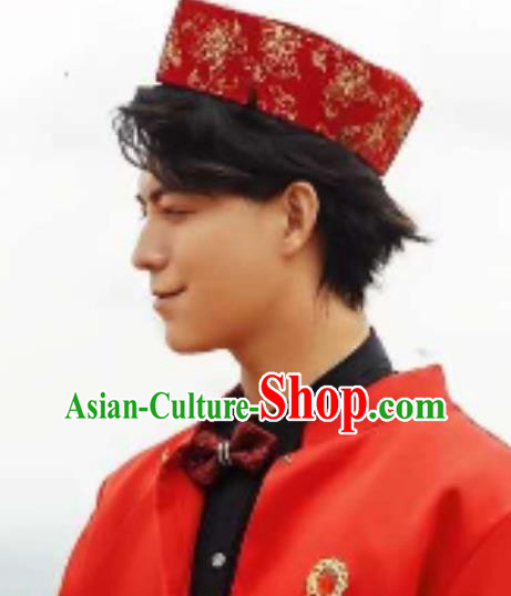 Chinese Traditional Hui Nationality Dance Headdress Ethnic Wedding Bridegroom Red Boat Hat