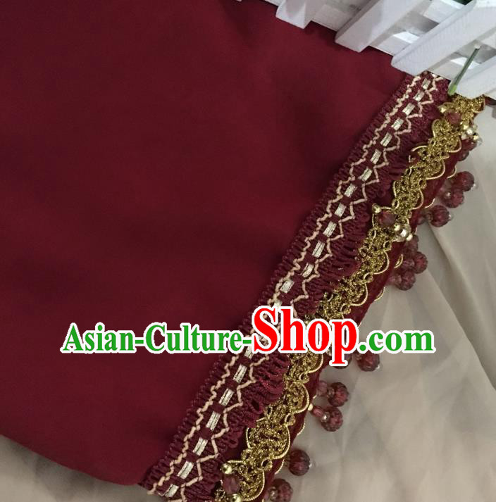Chinese Ethnic Bride Wine Red Veil Traditional Hui Nationality Wedding Headdress