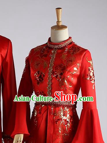 Chinese Classical Embroidered Red Dress Hui Ethnic Bride Clothing Traditional Wedding Garment Costumes