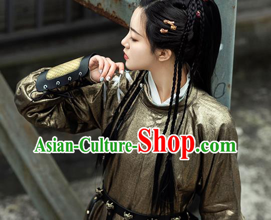 China Traditional Tang Dynasty Round Collar Robe Ancient Female Swordsman Hanfu Garment Clothing